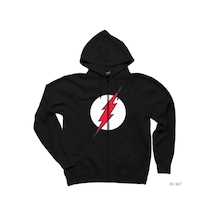 The Flash Red Siyah Fermuarlı Kapşonlu Sweatshirt