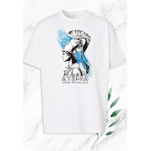 Flood Of Style Unisex Beyaz Oversize Mitoloji Zeka Tanrıçası Athena Heykel Baskılı Tişört