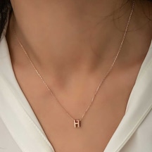 Gümüş Rose 3 Boyutlu H Harf Bayan Kolye Rose