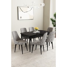 Elis Meşe Desen 80x132 Açılabilir Mutfak Masası Takımı 6 Adet Sandalye Cappucino Masa Lacivert