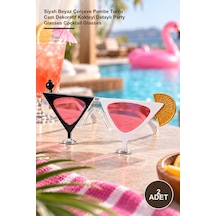 2 Adet Kokteyl Bardak Parti Gözlüğü Siyah Beyaz Çerçeve Pembe Tonlu Cam Dekoratif Kokteyl Detaylı Party Glasses Cocktail Glasses