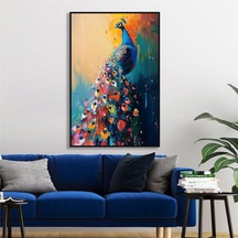 Yağlı Boya Dokulu Tablo Modern Renkli Tavus Kuşu Siyah Çerçeveli U04032-178946