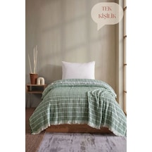Miracolo Home Yeşil Müslin 4 Katlı Yatak Örtüsü Pike Tek Kişilik Pamuklu Pike 170x200