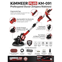 Kimmer Plus Km-091 Profesyonel Duvar Ve Tavan Zımpara Makinesi 880w - Vakumlu Ve Led Işıklı