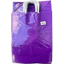 Büküm Saplı Kraft Kağıt Çanta Karton Hediyelik Poşet Torba Mor 4 x 25'li 18 x 24 CM