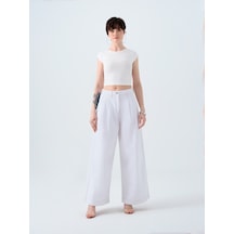 Pleated Palazzo Palazzo Fıt Kadın Pantolon Denim
