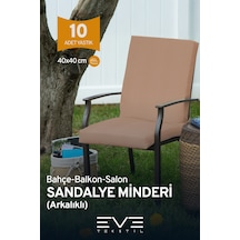 Eve Tekstil Bahçe - Salon - Balkon Arkalıklı Fermuarlı Bağlanabilir Yıkanabilir Sandalye Minderi 10 Adet Açık Kahve