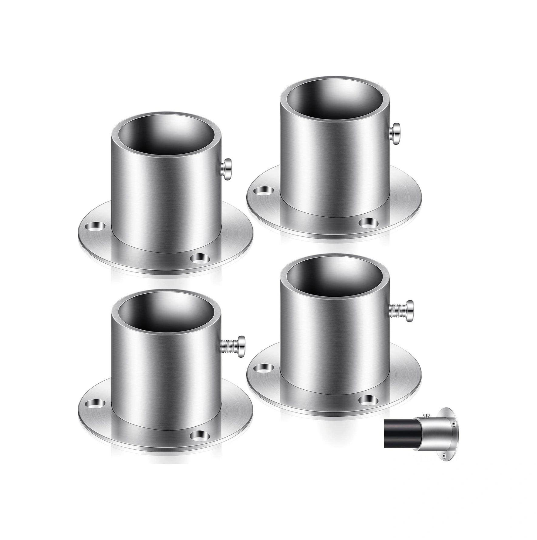 Dianziye 4 Adet Paslanmaz Çelik Dolap Çubuğu Flanşı - Ayarabilir Dayanaklı Tavan/duvar Montajlı - Dolap, Mutfak, Banyo İçin Çubuk Sabitleyici