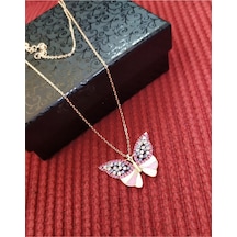 Modahilye - 925 Ayar Gümüş Pembe Kelebek Nazar Boncuklu Rozegold Renk Kolye Rose Gold