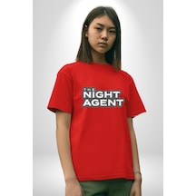 The Night Agent Pamuklu Bisiklet Yaka Unisex Oversize Boyfriend Dijital Baskılı Kırmızı T-shirt Kırmızı