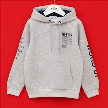 Wanex Erkek Çocuk Uzun Kol Kalın Kapüşonlu Sweatshirt - 16004 Gri Melanj