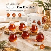 Porsima Keyf-i Ala 6'lı Borosilikat Cam Kulplu Çay Bardağı Seti - Isıya Dayanıklı Şeffaf Cam 320 Ml