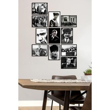 Çerçevesiz Çerçeve Görünümlü Atatürk Fotoğrafları 11 Parça Mdf Tablo Seti Çoklu Baskı Seti Mdf Baskı Özc -