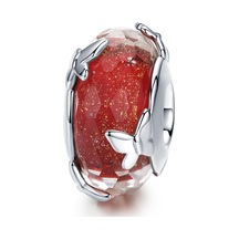 S925 Ayar Gümüş Kolye Kırmızı Sırlı Boncuk Kelebek Boncuk Dıy Bilezik Kolye Aksesuarları Çok Renkli