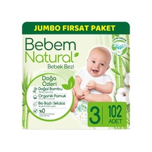 Bebem Natural Bebek Bezi 3 Numara Midi Jumbo Fırsat Paketi 102 Adet