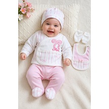 Sitilin Kız Bebek Fiyonklu Lüks Süslü İşlemeli 5 Li Hastane Çıkışı Yenidoğan Set Stl7169 Pembe