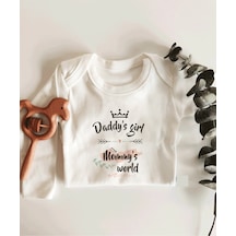İmaj Tuğbababy Daddy'S Girl Mommy'S World Yazılı Uzun Kol Organik Bebek Body Beyaz