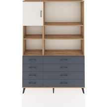 Arges Dolap 7 Raflı 8 Çekmeceli Tek Kapaklı 132x30x195 Çam-aytaşı/antrasit Aytası/antrasıt