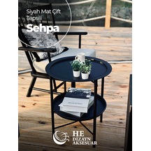 Katlanır Çift Kat Tepsili Sehpa Siyah Mat