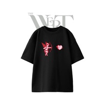 Thewert Cupid Heart Tasarım Baskılı Ünisex Siyah Oversize T-shirt