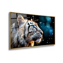 Bokeh Işıklı Beyaz Kaplan Profili Gold Çerçeveli Cam Tablo