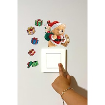 Yeni Yıl Sevimli Ayıcık Ve Hediye Paketleri Kış Konseptli Sticker Yılbaşı Süsü Kış Konseptli Priz Dijital Baskı