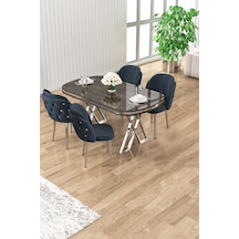 Canisa Zae Serisi 90x168 Lak Panel Antrasit Ironi Krom Ayak Masa Takımı 4 Antrasit Sandalye Antrasit İroni Masa Sandalye Antrasit Krom Detay