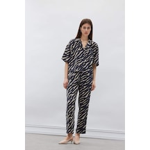 DeFacto Carrot Fit Zebra Desenli Modal Kumaş Pantolon Çift Cepli Yüksek Bel Düz Paça E6360AX25SPBK81