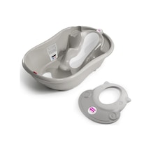 Okbaby Bebek Banyo Seti Onda Evolution Dijital Termometreli Çift Yönlü Küvet + Hippo Duş Şapkası A.gri