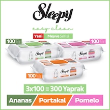 Sleepy Meyve Serisi Yüzey Temizlik Havlusu Mendili Portakal+ananas+pomelo 3x100 300 Yaprak Beyaz