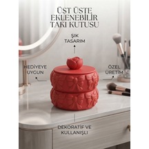 Özel Tasarım Blossom Takı Kutusu Ve Dekoratif Fiyonklu Saklama Kabı Kırmızı