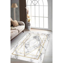 Krem Gold Çerçeveli Kaymaz Tabanlı Dekoratif Halı Rv004n11 Krem - Gold