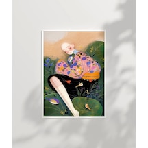 Çerçevesiz Poster Çiçekler Ve Kuşlarla Bütünlük