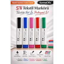 5'li Tekstil Markörü Kalem Seti Kumaş Yazı Kalemi Siyah, Mavi, Pembe, Kırmızı, Yeşil Çok Renkli