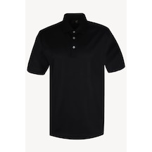 Erkek Siyah Polo Yaka Regular Fit Desenli Tshirt