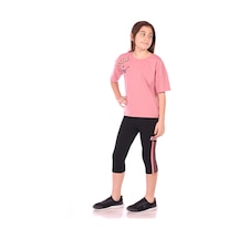 Toontoy Kids Toontoy Kız Çocuk 2'li Takım Baskılı Bisiklet Yaka T-shirt & Beli Lastikli Crop Tayt Gül Kurusu