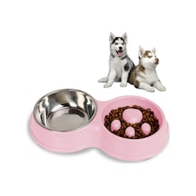 Sones Slow Food Anti-choke Paslanmaz Çelik Çift Kase Pet Kaymaz Kedi Mama Kasesi