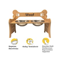 Realwood Özel İsim Baskılı Ahşap Kademeli Eğimli Çelik Kedi Köpek Mama Su Kabı 1 L