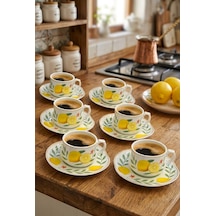 Acar Limon Desenli 6 Kişilik Kahve Fincanı Takımı 90 Ml 09502 Beyaz