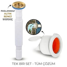 Antik Körüklü Lavabo Gider Si Fonu Üstü Paslanmaz Altı Plastik + Çekvalfli Conta Kötü Koku Böcek Kirli Su Önleyici Lavabo Gider Aparatı Altın