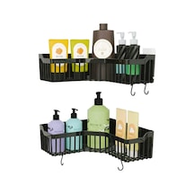 Köşe Yapışkanlı Banyo Rafı, 2 Parça Banyo Düzenleyici, Duş Rafı Gri - Siyah