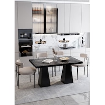 Avvio Pietro Lake Mdf Ayak Teddy Sandalye 80x120 Yemek Masası Mutfak Masası 4 Kişilik Masa Sandalye Takım Siyah Mermer