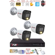 Fury 3 Kameralı 5mp Lens 2 Mp Görüntü Gece Renkli Full Hd Ultra Led Akıllı Güvenlik Kamerası Seti 500gb