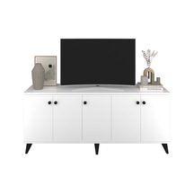 Simple Tv Ünitesi 3 Raflı 5 Kapaklı 150x44x64 Beyaz Beyaz