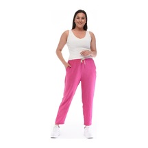 Büyük Beden Keten Yüksek Bel Lastikli Dar Paça Mom Pantolon 001