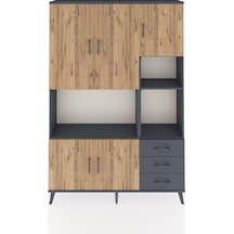 Arges Dolap 9 Raflı 3 Çekmeceli 5 Kapaklı 132x30x195 Antrasit-çam/antrasit Atlas Çam/antrasıt