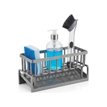 Lavabo Organizeri Tezgah Üstü Abs Plastik Mutfak Organizer Banyo Düzenleyici Evye Üstü Süngerlik Sabunluk Organizer Su Hazneli Gri Raf Metalik Gri Çok Renkli