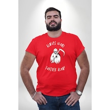 Angemiel Her Zaman Yalnız Daima Yalnızlık Azrail Kırmızı Büyük Beden Erkek Kadın Unisex Basic Ön Baskılı Tişört Kırmızı