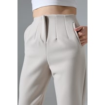 Gugus Kadın Maskülen/havuç Kaşe Pantolon Trend Model Ekru