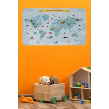 Eğitici Dünya Haritası Dünya Atlası Çocuk Ve Bebek Odası Duvar Sticker-60x105-3791 - Renkli Çok Renkli